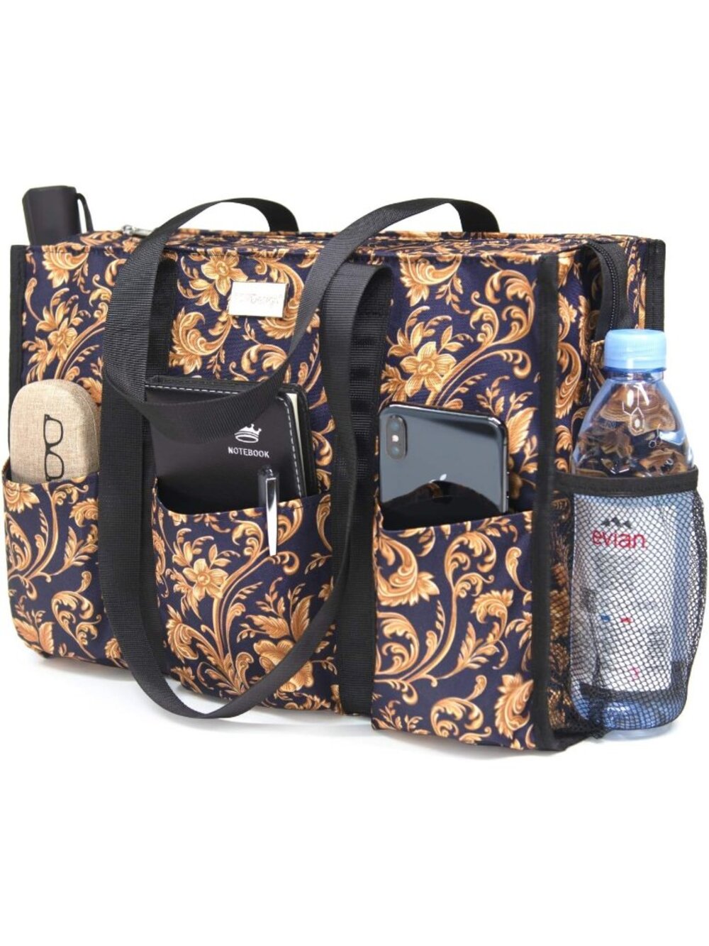 Women's Gold Polyester Utility Water Resistant Tote Bag with 13 Pockets